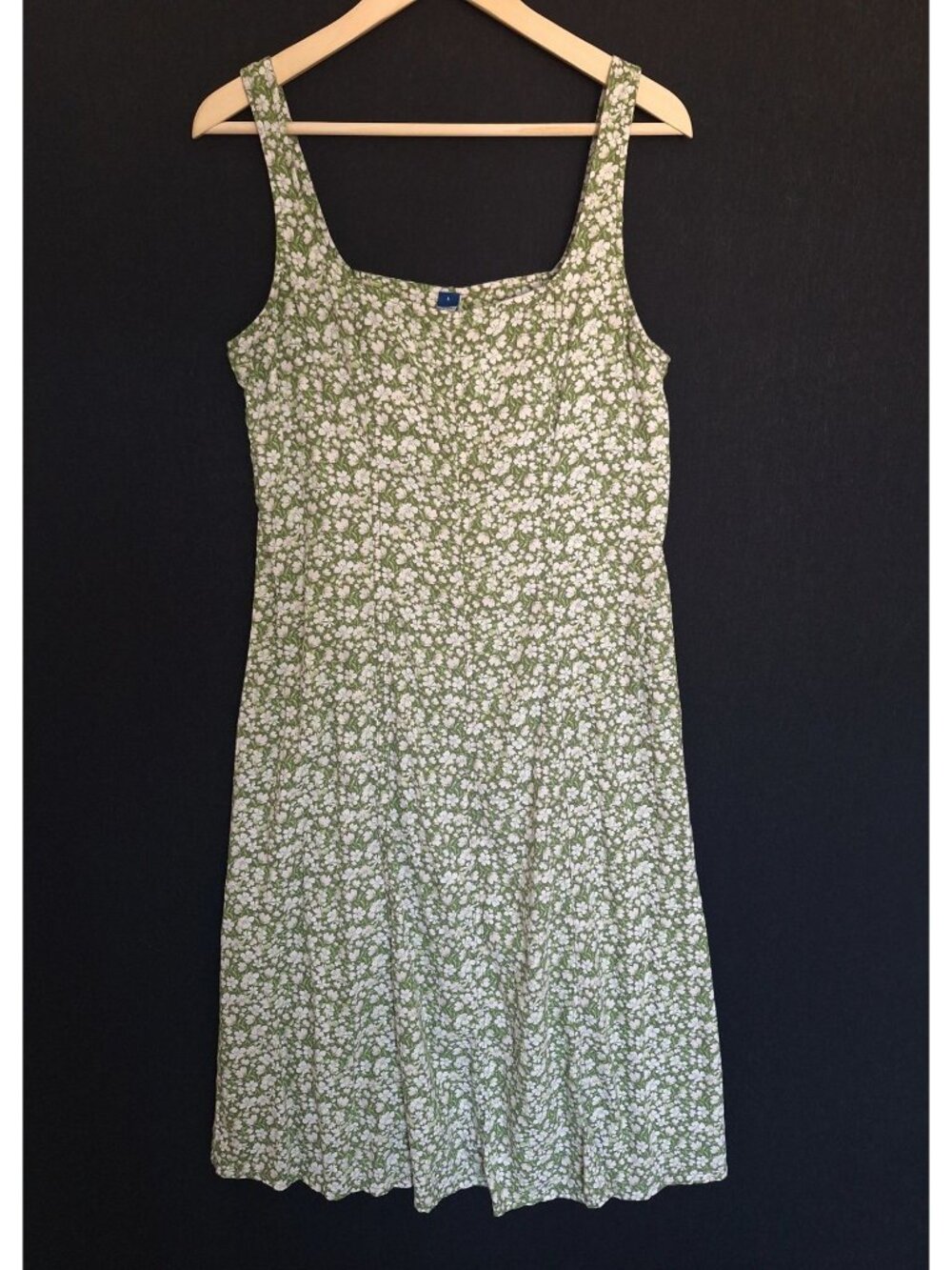 💙 Old Navy Green Floral Linen Blend Sundress Midi Dress L Cottage Prairie Casua